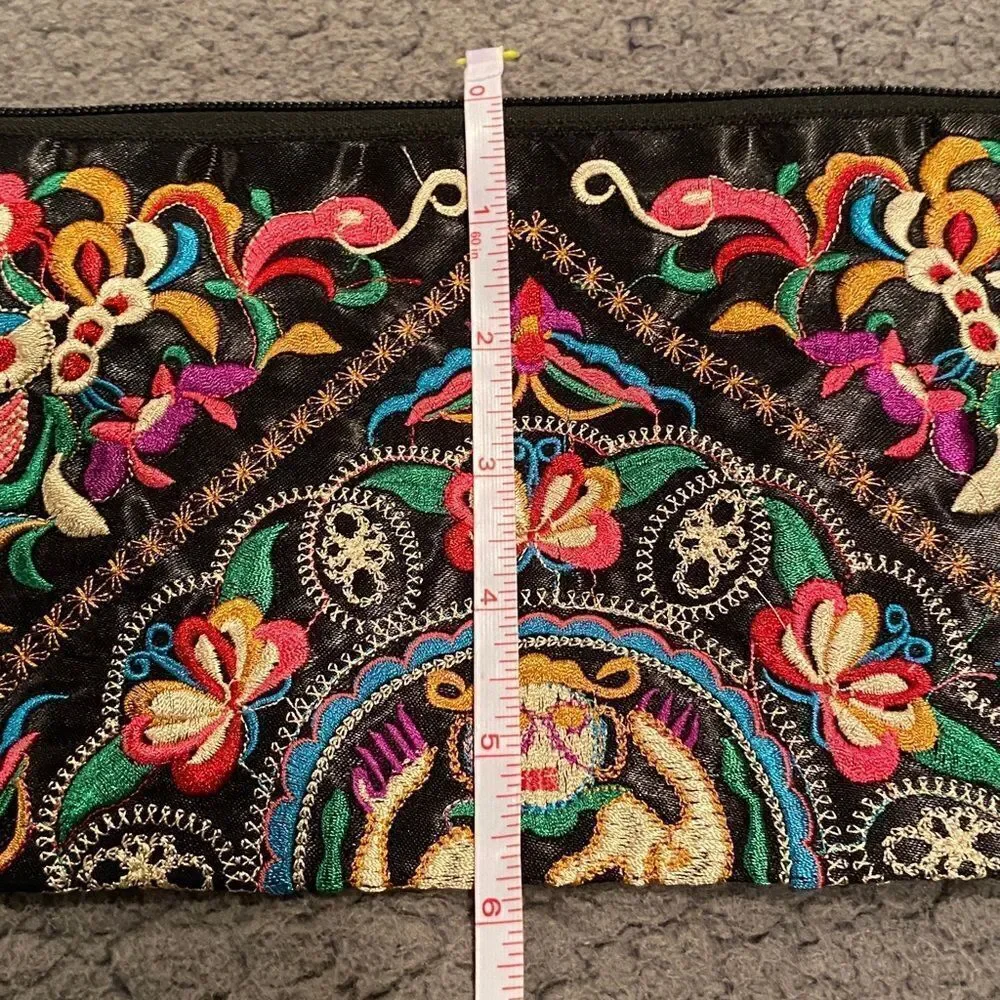 Embroidered Clutch Bag Wristlet Floral Boho Butterfly Pattern Hippie Bohemian